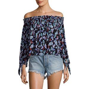 Free People Lexington Off the Shoulder Smocked Floral Blouse Top Sz XS